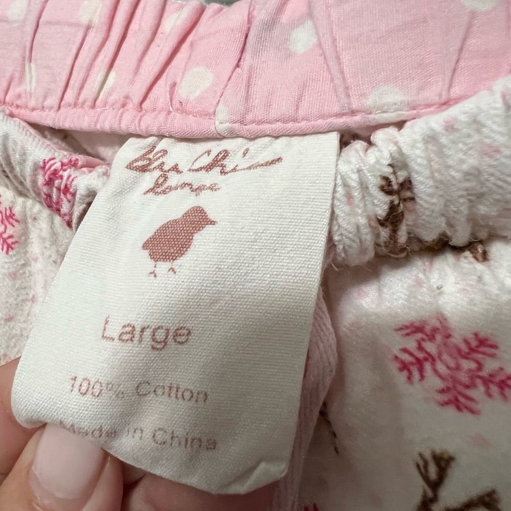 Blu Chic Lounge Reindeer Pajama Pants, Pink Snowflakes, Polka Dots, Large - Picture 4 of 7